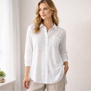 Peruvian Connection Jersey Knit Button-Down Cotton Modal White Size Small S